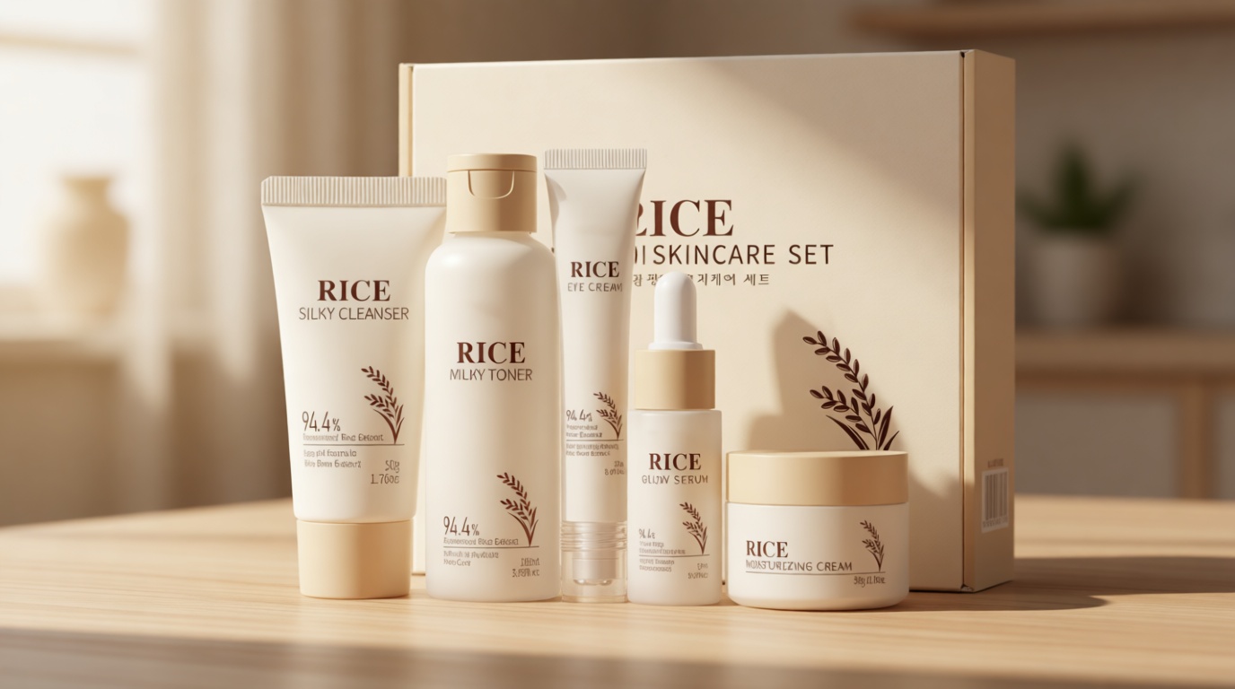 Moisturizing Korean Rice Skin Care Set – Radiance Skincare 5-Step Routine with Rice Cleanser, Toner, Serum, Face Cream, Eye Cream, Hyaluronic Acid & Ceramides for Glowing Skin, All Skin Types