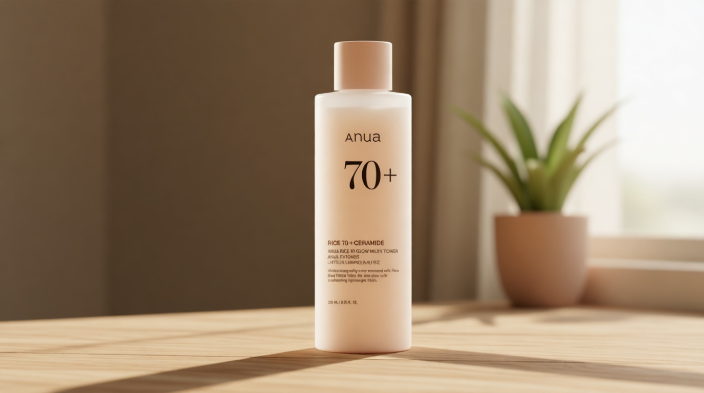 Anua Rice 70 Glow Milky Toner, Glass & Dewy Skin, Hydrating & Barrier Care, Rice Water, Niacinamide, Ceramides, All Skin Types, Fragrance-Free, Non Comedogenic, Korean Skincare, 8.45 fl.oz.