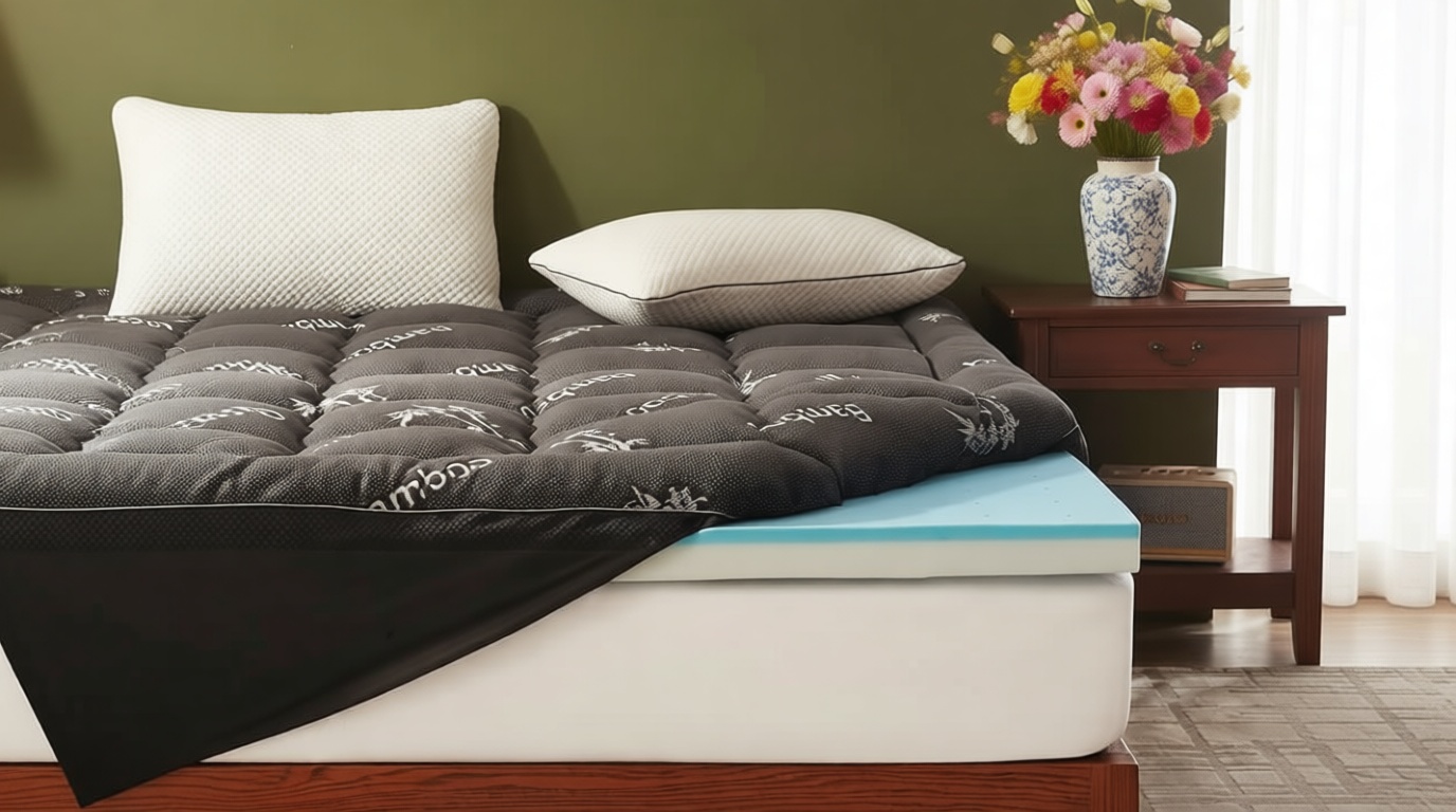 BEDLORE 4 Inch Memory Foam Mattress Topper King,2-in-1 Dual Layer Design (2" Gel Memory Foam + 2" Plush Pillow Top Cover) Mattress Topper Medium-Firm,Pressure Relief & Back Pain Support(Dark Gray) OEKO-TEX STANDARD 100