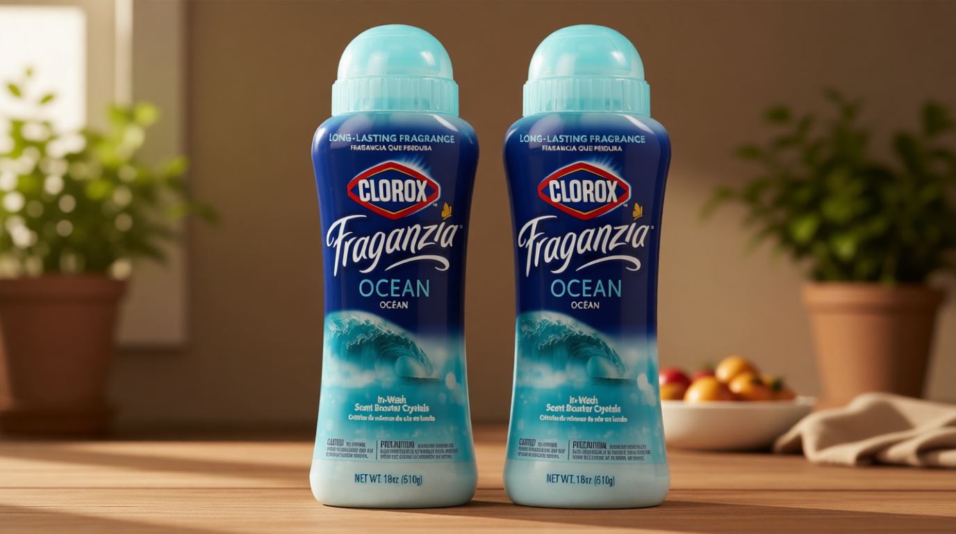 Clorox Fraganzia Laundry Scent Booster Crystals, In-Wash Fragrance Beads for Fresh-Smelling Clothes & Linens, Safe for All Fabrics & Colors, Easy-Pour Bottle, Ocean Scent, 18 Oz, 2 Pack