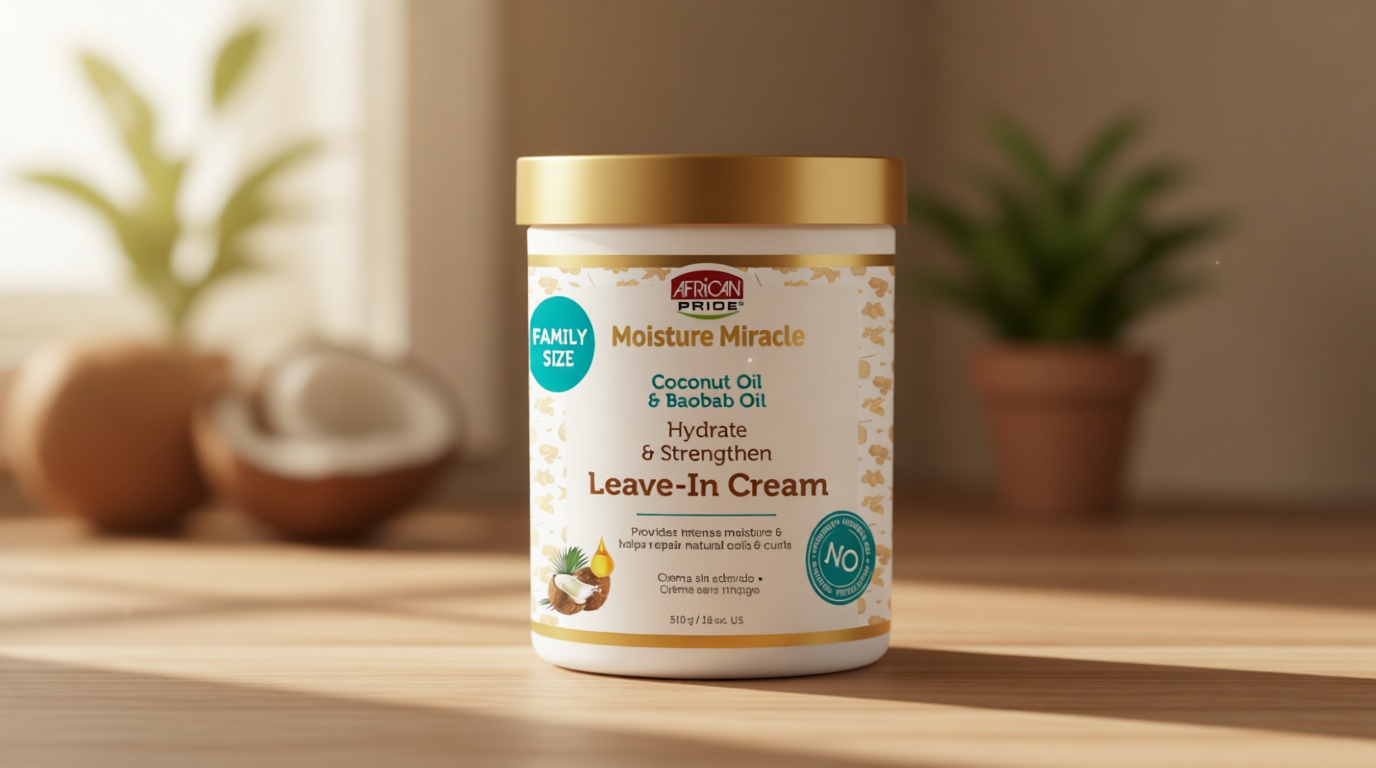 African Pride Moisture Miracle Leave-In Cream with Baobab Oil & Coconut Oil for Coily & Curly Hair, Adds Moisture, Helps Repair & Strengthen, 18 oz