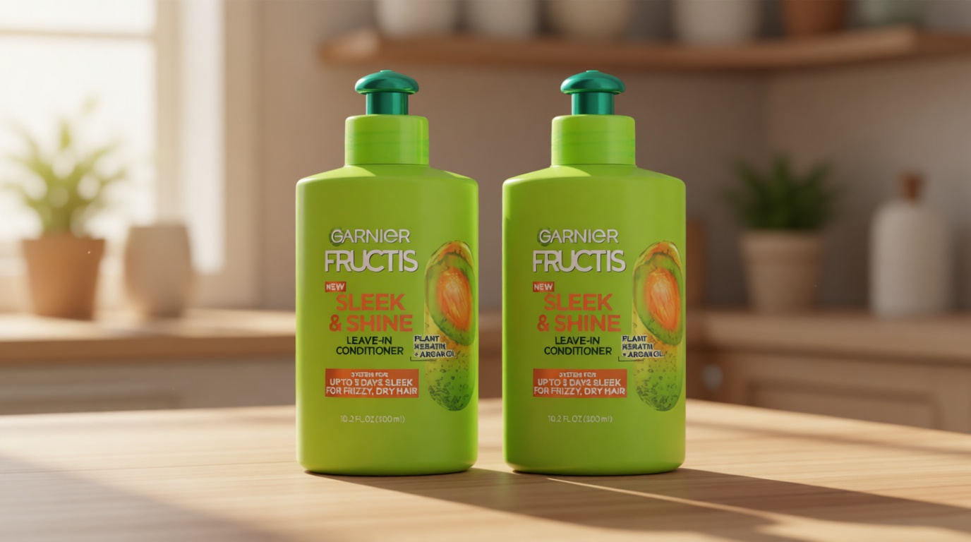 Garnier Fructis Sleek and Shine Intense Smooth Leave In Conditioner, Conditioning Hair Cream for Frizzy, Dry Hair, Plant Keratin + Argan Oil, 10.2 Fl Oz (Pack of 2) Cradle to Cradle Certified