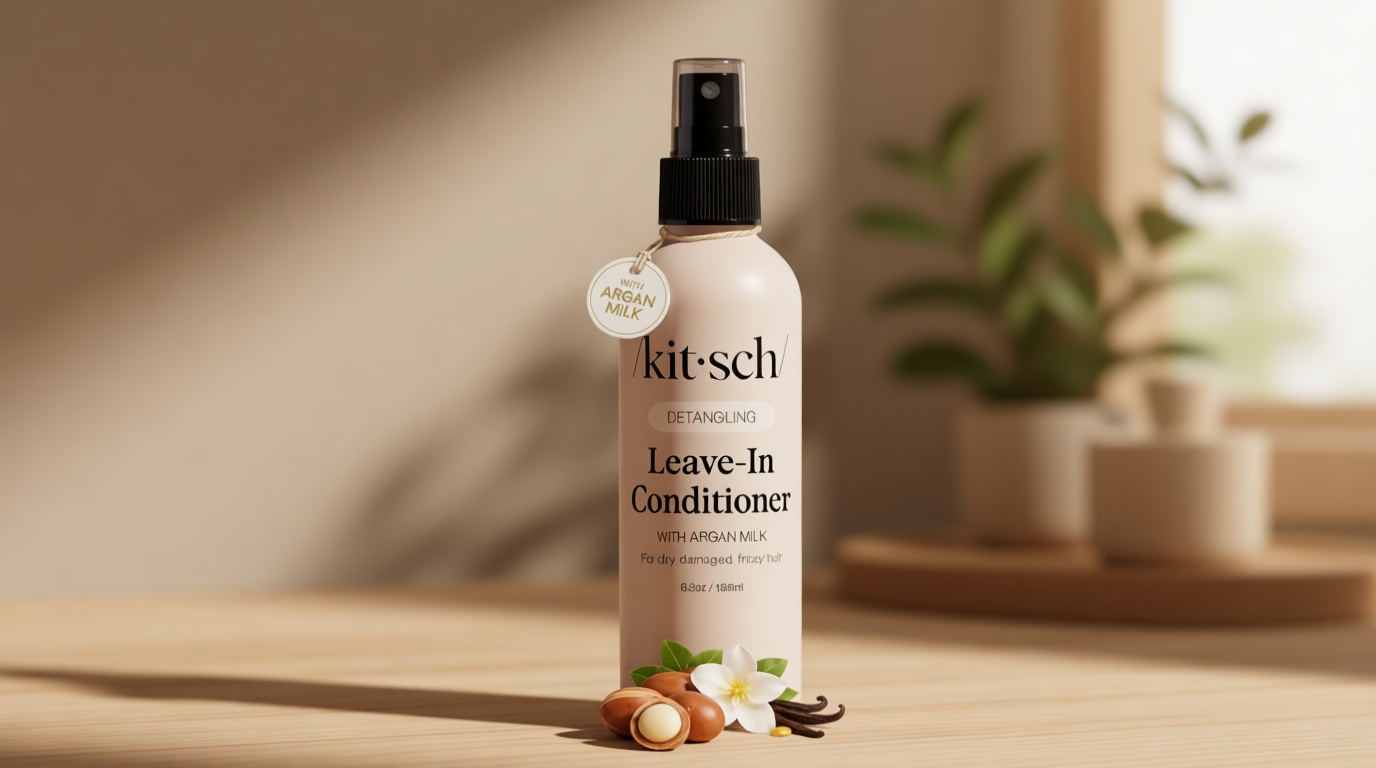 Kitsch Argan Milk Leave In Conditioner Spray – Hair Detangler Spray for Curly, Wavy, Fine, Dry & Damaged Hair - Silicone-Free | Ideal Gifts for Women - 6.3oz