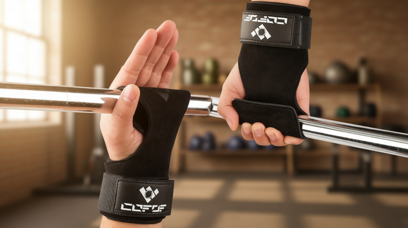 COFOF Weight Lifting Wrist Strap, Double Layer Leather Wrist Strap for Deadlift and Powerlifting, Adjustable Neoprene Padded Gym Workout Lifting Hooks (Pair)