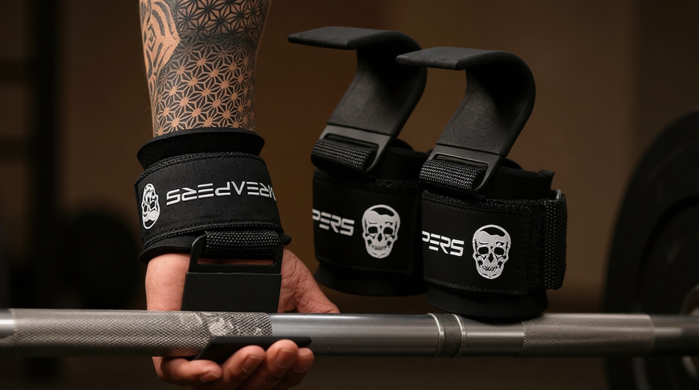 Gymreapers Weight Lifting Hooks (Pair), Heavy Duty Power Wrist Straps Hand Grip Support For Deadlifts, Pull Ups, Shrugs - Gym Gloves For Men and Women