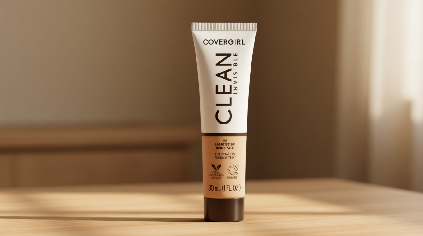 COVERGIRL Clean Invisible Foundation Makeup, Dewy & Glowy Natural Finish, Buildable Coverage, Skin-Like Smooth Look, Vegan, Light Beige, 1oz [Amazon-developed Certification] Compact by Design