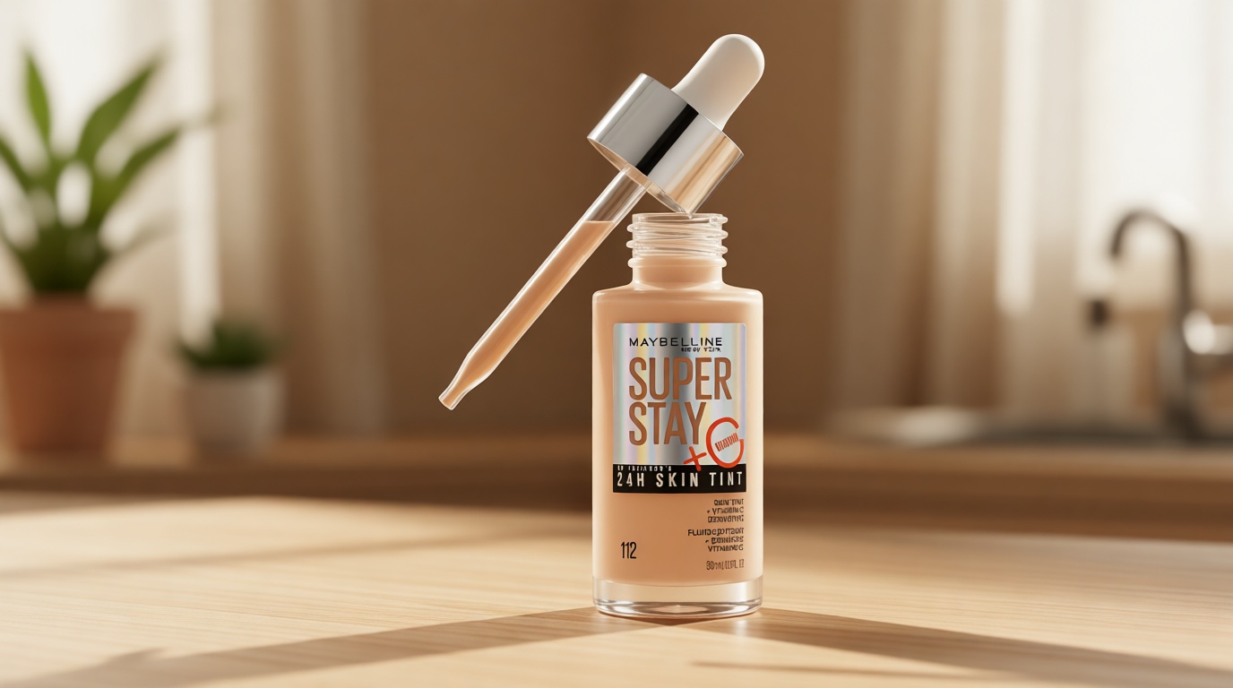 Maybelline Super Stay Up to 24HR Skin Tint, Radiant Light-to-Medium Coverage Foundation, Makeup Infused With Vitamin C, 112, 1 Count