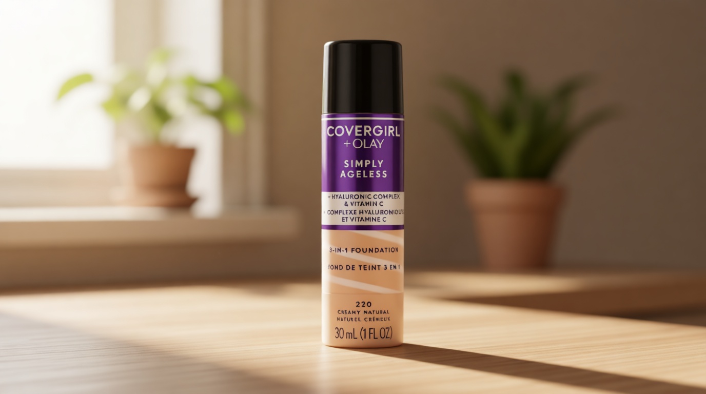 COVERGIRL & Olay Simply Ageless 3-in-1 Liquid Foundation, Matte Finish, Hyaluronic & Vitamin C Formula, 220 Creamy Natural, 1 Count