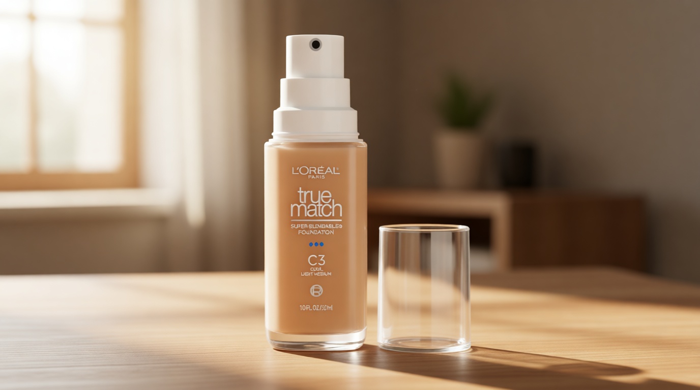 L'Oreal Paris True Match Super-Blendable Foundation, Medium Coverage Liquid Foundation Makeup, C3, Light Medium, 1 Fl Oz