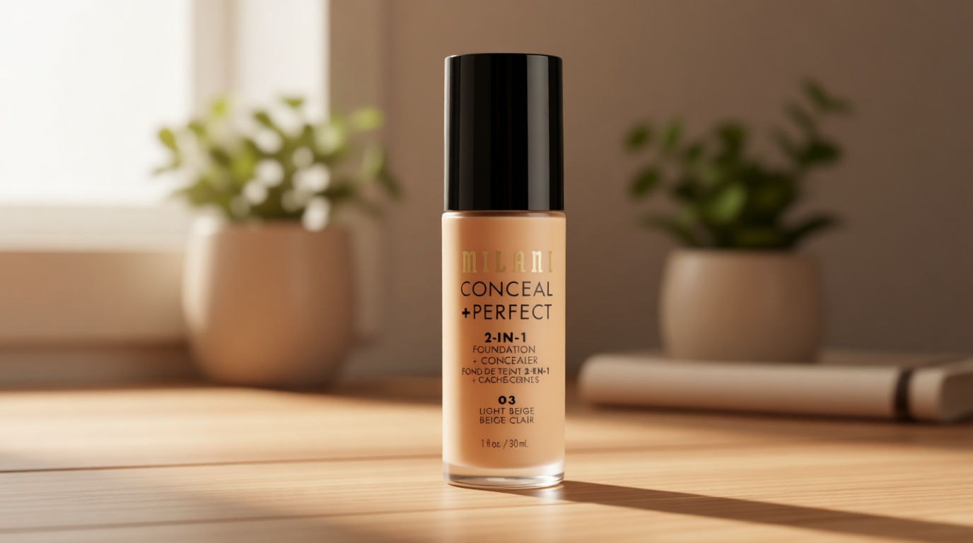 Milani Conceal + Perfect Liquid Foundation - Light Beige, 1 Fl. Oz. Cruelty-Free, Water-Resistant, Oil-Free, Medium-To-Full Coverage, Satin Matte Finish