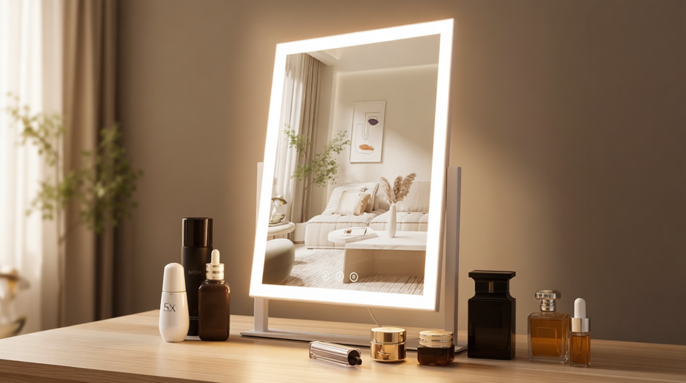 HIEEY Lighted Makeup Mirror, 17.3" x 13" Hollywood Vanity Mirror with Lights, Three Color Lighting Modes, and 5X Magnification Mirror, Smart Touch Control, 360°Rotation (White,Gift Box)