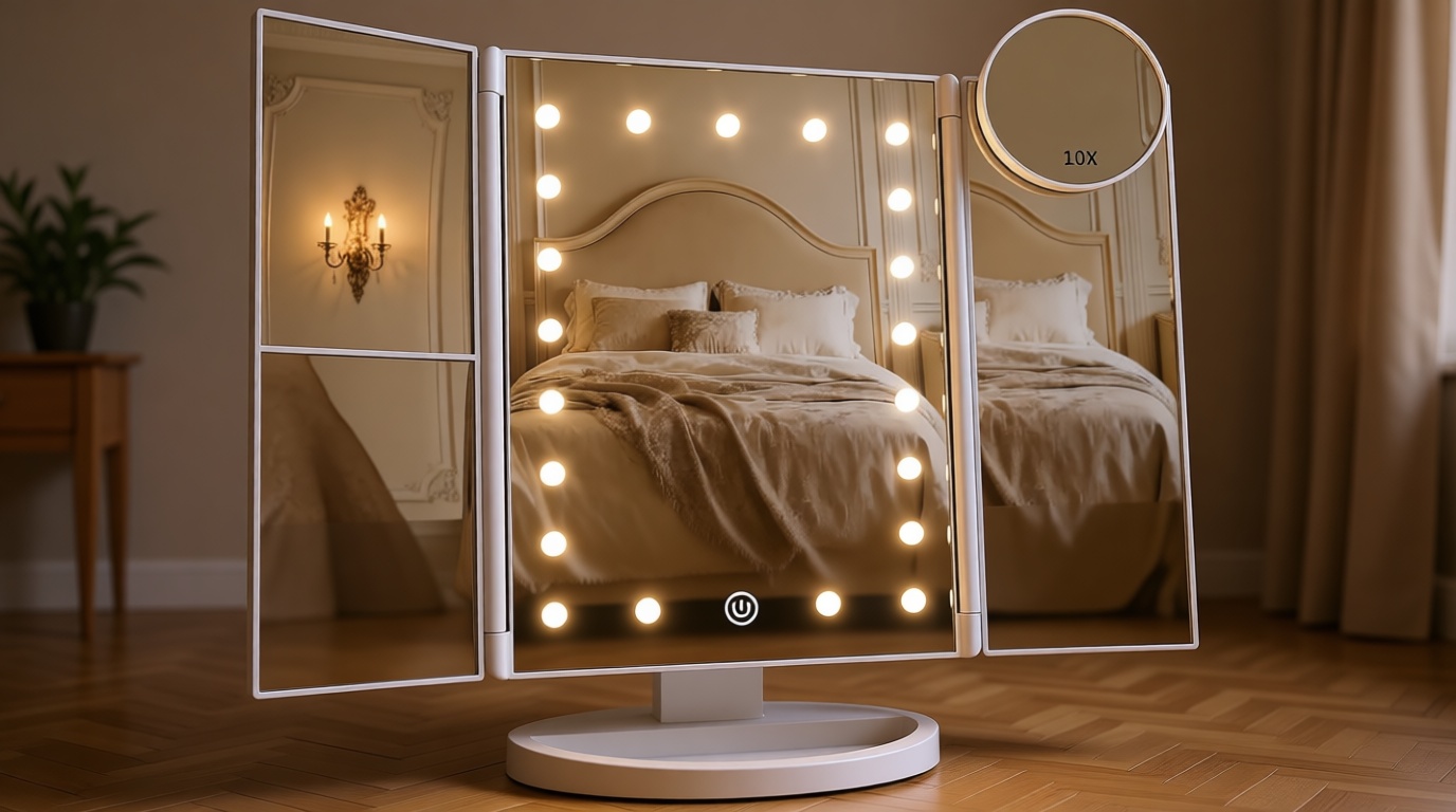 HUONUL Makeup Mirror, Vanity Mirror with Lights, 2X/3X/10X Magnification, Touch Control, Trifold, Dual Power Supply, Mothers Day, Birthday Gifts for Mom,Gifts for Women,Girls, Dorm Room Essentials