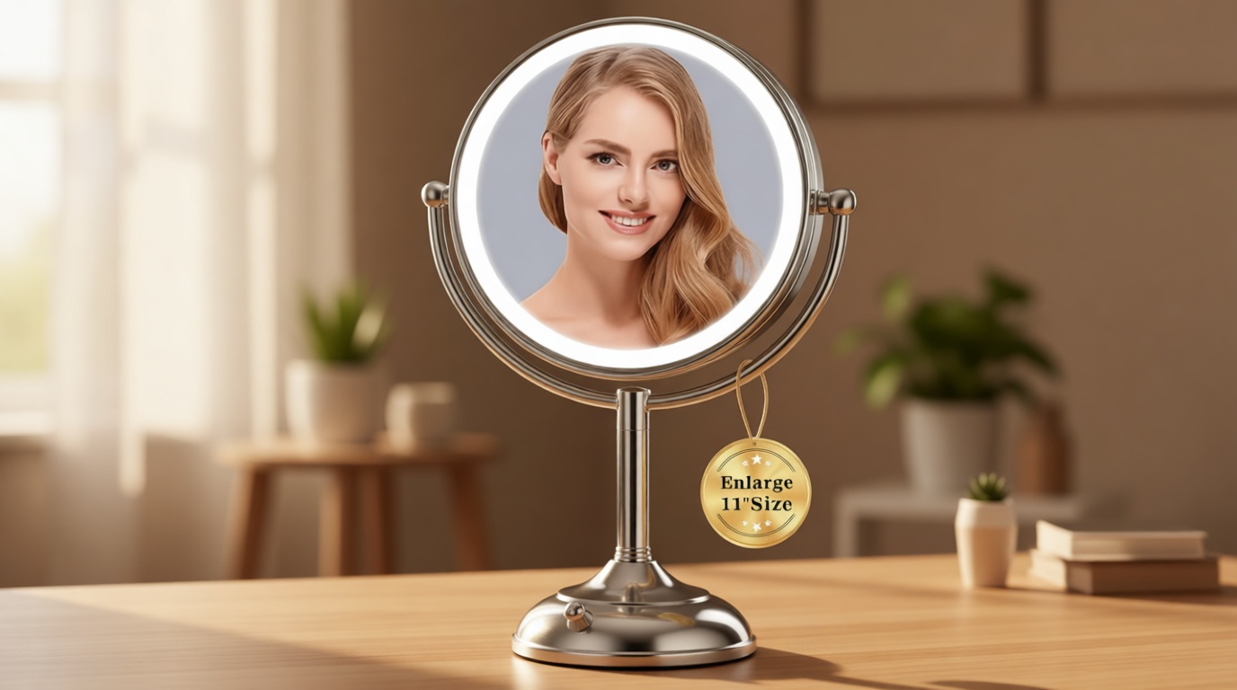 VESAUR 11.8" Extra Large 17" Tall Lighted Makeup Mirror, 1X/5X/10X 3-Sided Magnifying Mirror with 96 LEDs, 3 Color Dimmable Lights, 360° Swivel Dual Power Vanity Mirror, Nickel Finish Luxury Gift Box