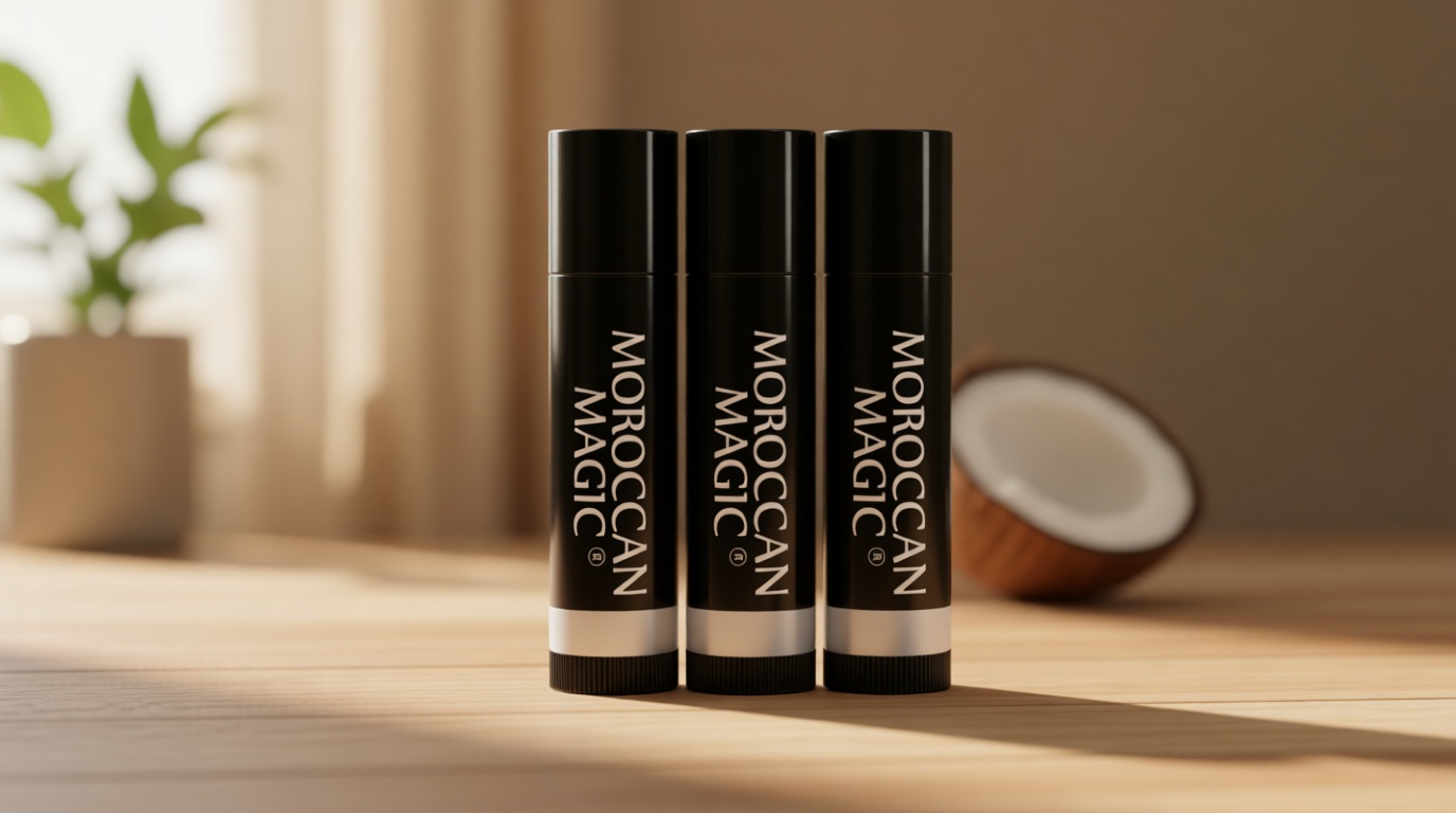 Moroccan Magic Organic Pure Coconut Lip Balm 3 Pack | Ultra-Hydrating Argan & Essential Oil Lip Moisturizer + Vitamin E | Natural Chapstick for Dry Lips | Smooth, Non-Toxic | Organic Lip Balm