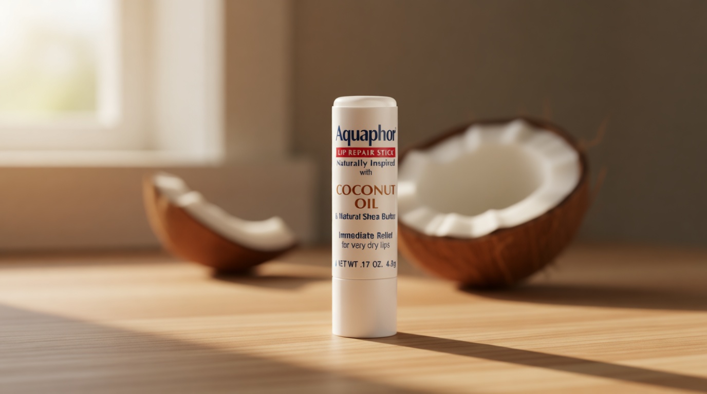 Aquaphor Naturally Inspired Lip Repair Stick with Coconut Oil and Natural Shea Butter, Hydrating Lip Balm Immediately Relieves Dryness, 0.17 Oz Stick