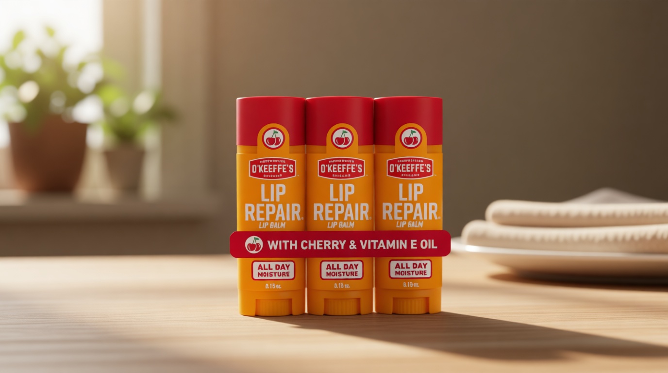 O'Keeffe's Lip Repair Lip Balm with Cherry & Vitamin E Oil - Stick (3 Pack) - Moisturizer for Extremely Cracked, Dry Lips