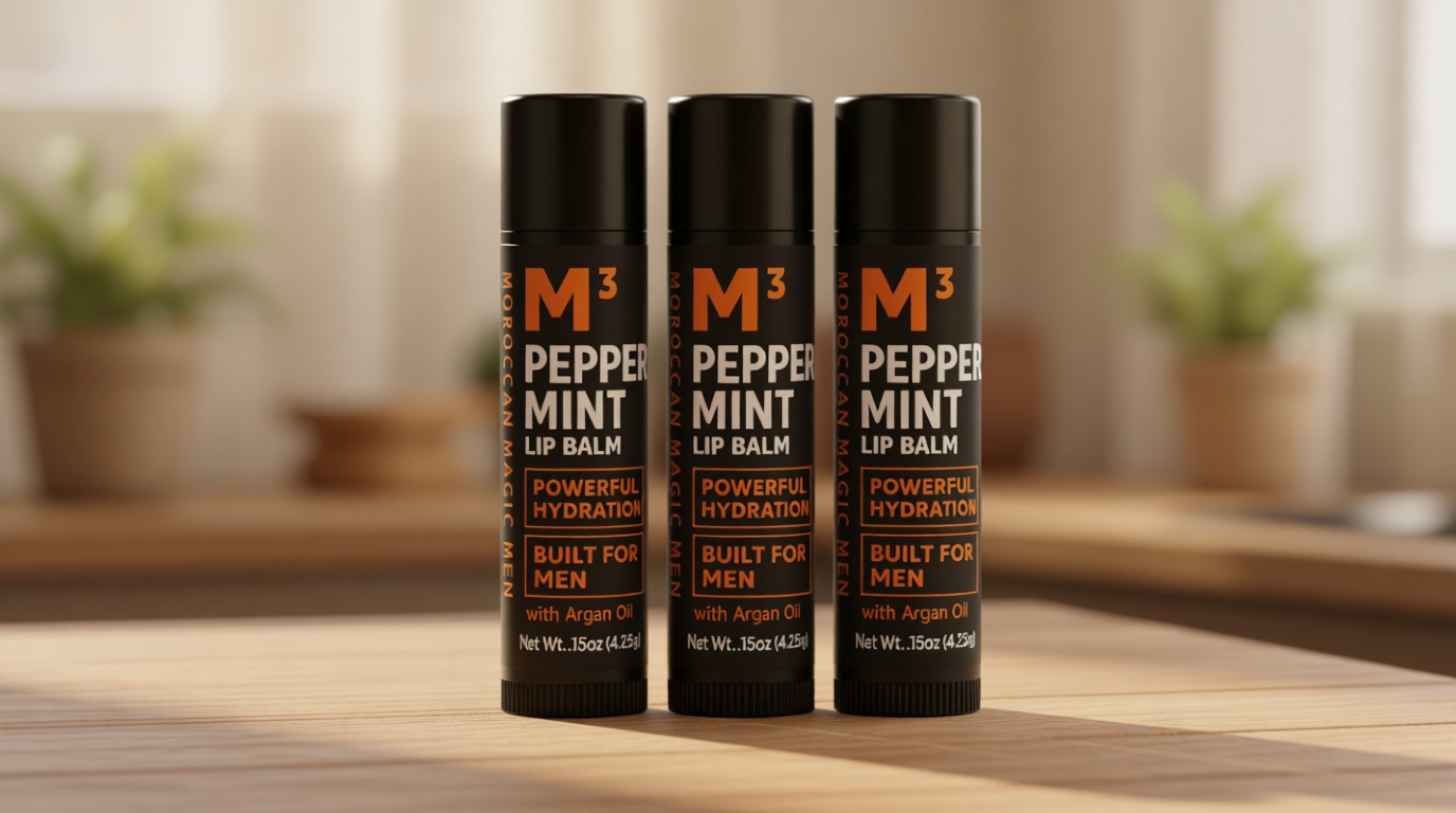 Moroccan Magic Men M3 Organic Peppermint Lip Balm 3 Pack | Ultra-Hydrating & Moisturizing | Natural Mint Lip Repair for Dry Lips | Non-Toxic | Organic Lip Balm for Men USDA Organic