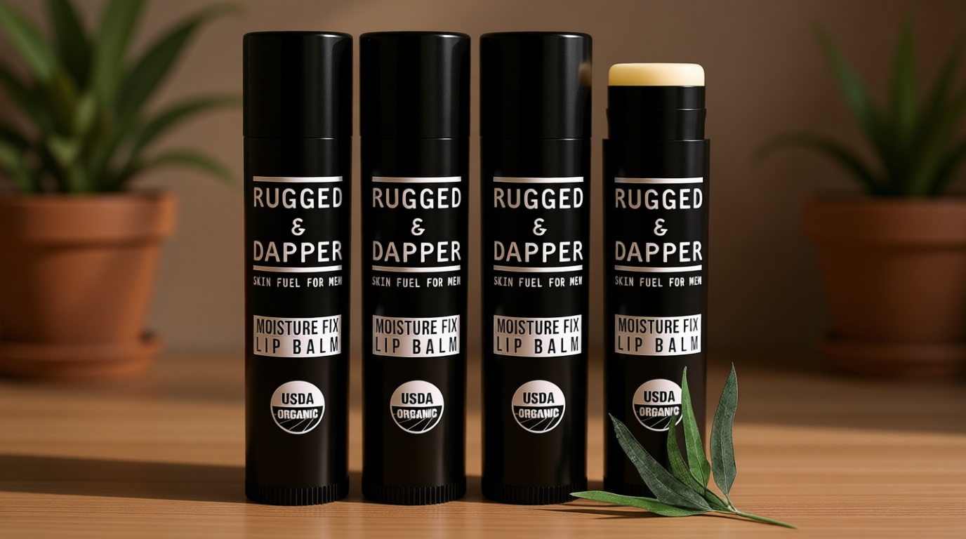 RUGGED & DAPPER Lip Balm for Men - Certified Organic + Natural Ingredients - 4 Pack - Hydrating Mens Chapstick - USDA Organic