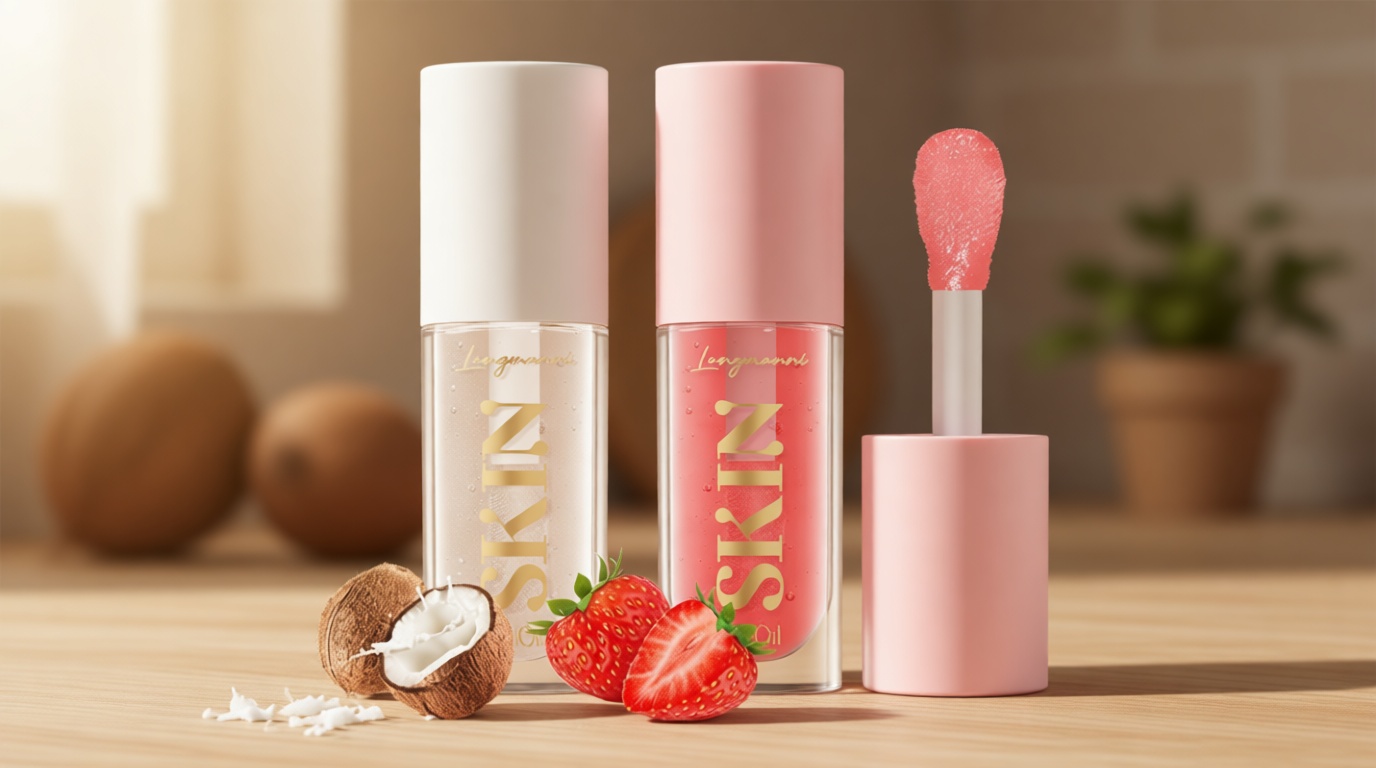 LANGMANNI Lip Oil,No-Sticky Gloss Lip Balm Lip Care,Fruit Flavoured Lip Oil For Dry Lip's Moisturizing Hydrating And Nourishing (Strawberry+Coco)