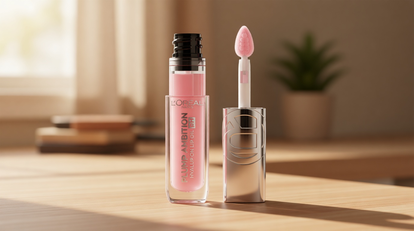 L'Oreal Paris Plump Ambition pH Hyaluron Lip Oil, Color Shifting Lip Tint with 24HR Hydration, Volumizing Shine and Lasting Color, 020 pH Rosé