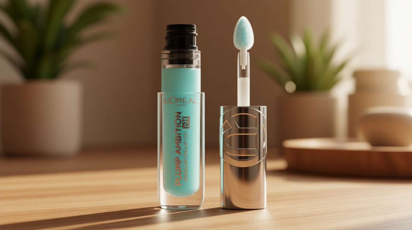 L'Oreal Paris Plump Ambition pH Hyaluron Lip Oil, Color Shifting Lip Tint with 24HR Hydration, Volumizing Shine and Lasting Color, 010 pH Cristal Ice