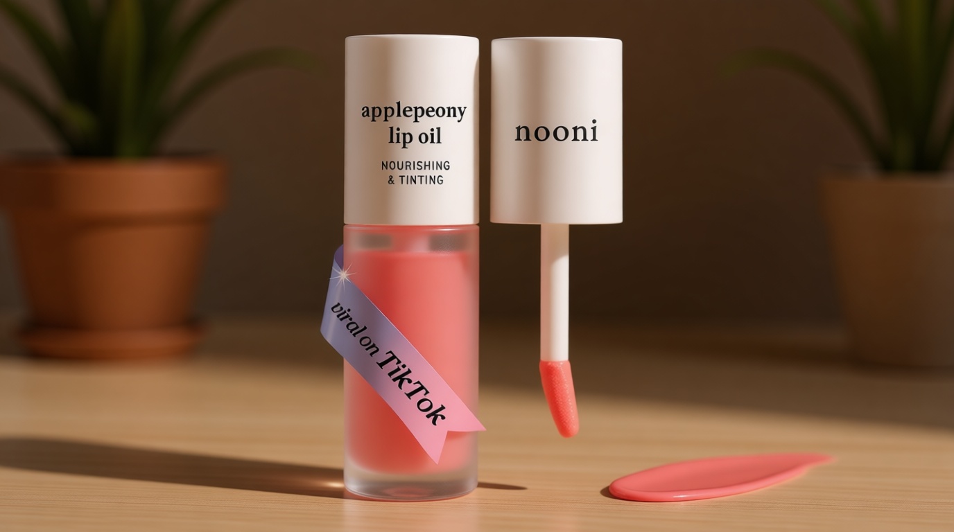 NOONI Korean Lip Oil - Applepeony | Long-Lasting, Moisturizing, Plumping, Revitalizing for Dry Lips, Waterproof, No Peel Off, Hydrating Lip Stain, Stocking Stuffers, Cute Stuff, 0.12 FL Oz