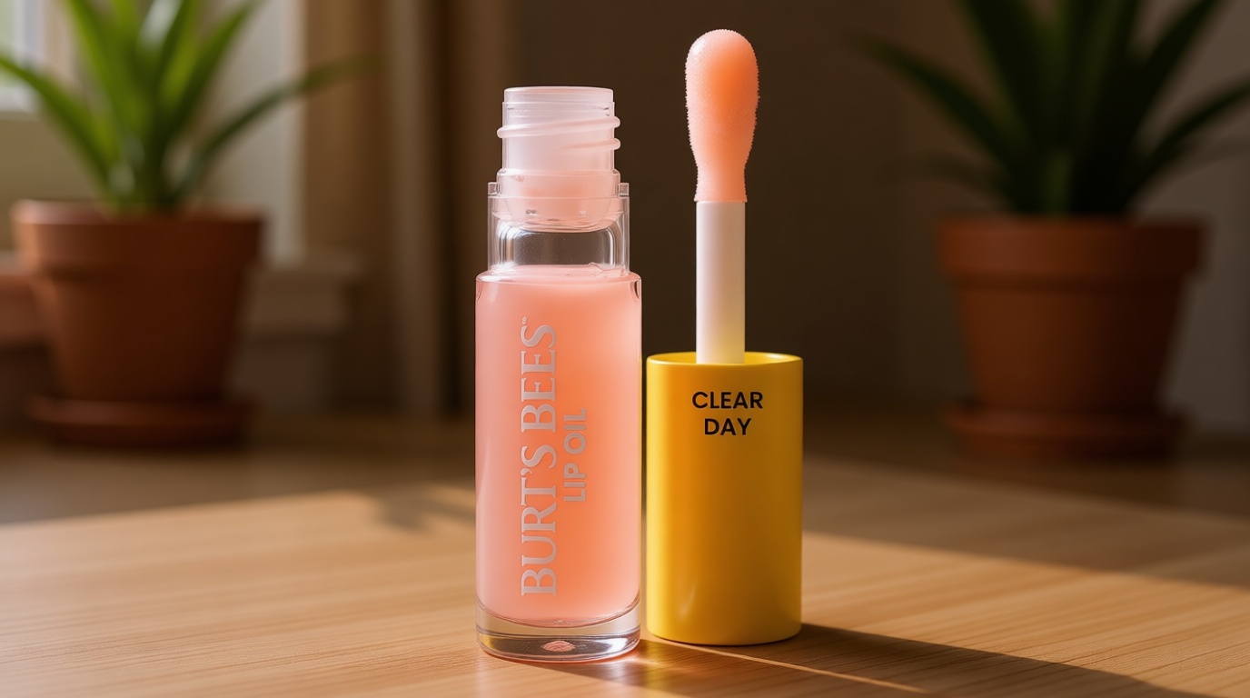 Burt's Bees Lip Oil Clear Day, Instant Hydration, Nourishes and Softens Lips, Tint Free, High Shine Finish, Responsibly Sourced Jojoba Oil, Non Sticky, Wand Applicator, 0.15 Ounce