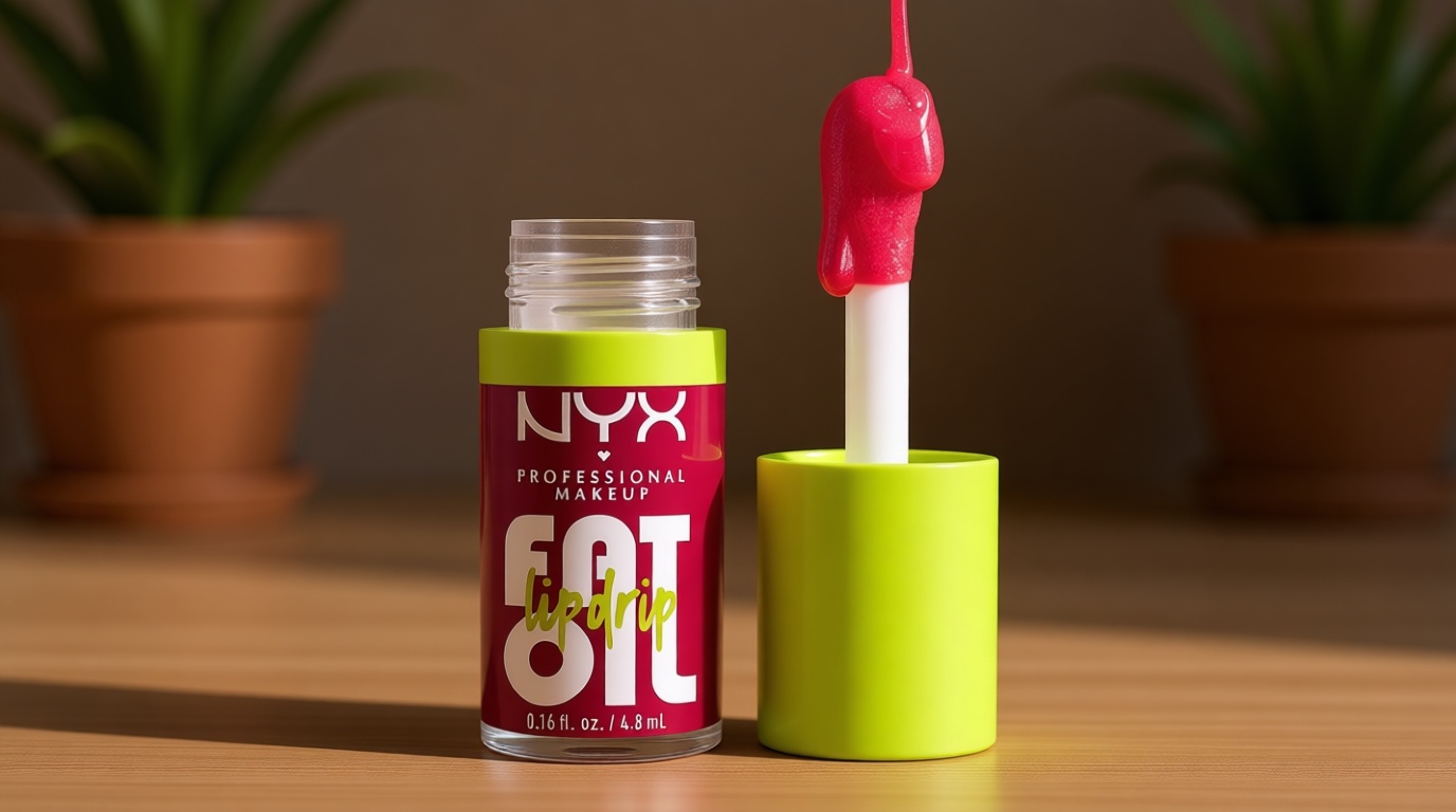 NYX PROFESSIONAL MAKEUP Fat Oil Lip Drip, Moisturizing Lip Oil Gloss, Vegan Tinted Formula, Up to 12 HR Hydration - Newsfeed (Rose Nude)
