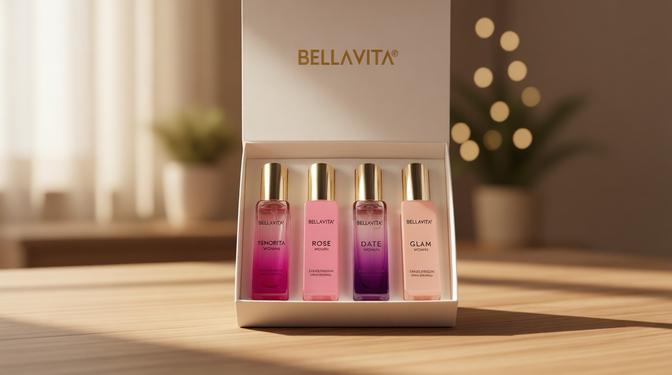 Bellavita Luxury Women's Perfume Gift Set with Rose, Senorita, Date, and Glam | 80ml | Perfume for Women | Pink Pepper, Yuzu, Floral Peach, and African Orange Notes | Long Lasting Women's Fragrance