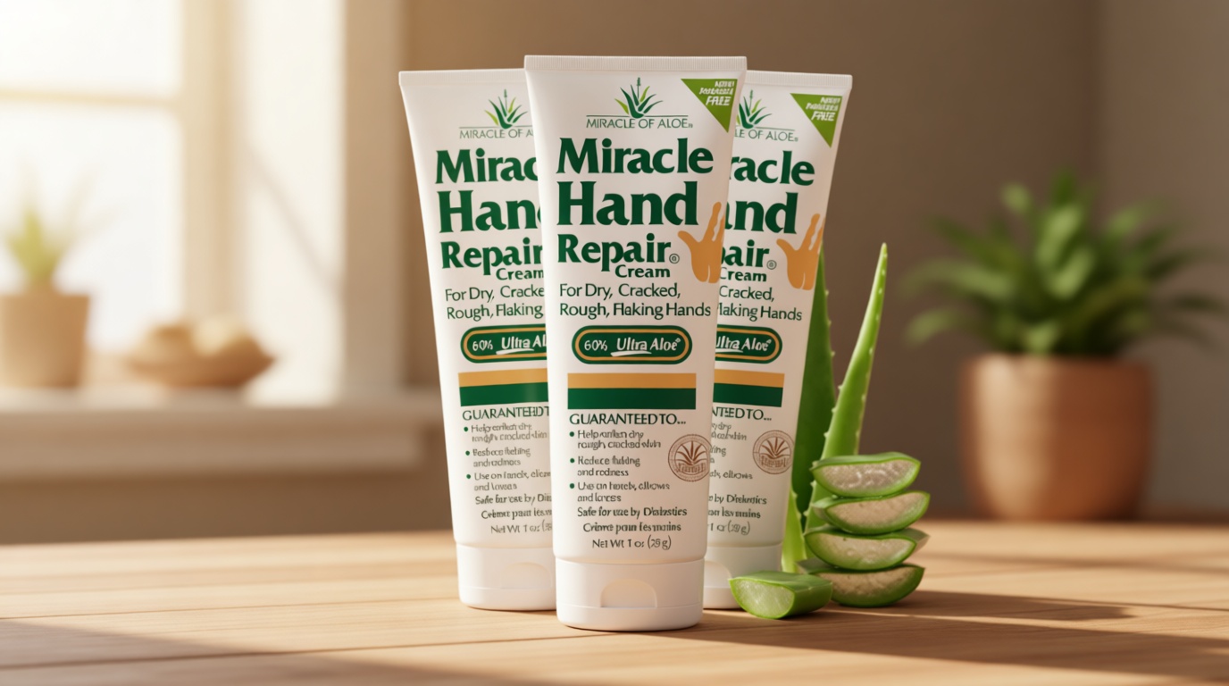 Miracle Hand Repair Cream for Dry Cracked Hands 1 oz Best Healing Hand Cream with 60% Aloe Vera - Non-Greasy Moisturizer for Working Hands - Fast Absorbing Lotion for Extremely Dry Skin (3-Pack)