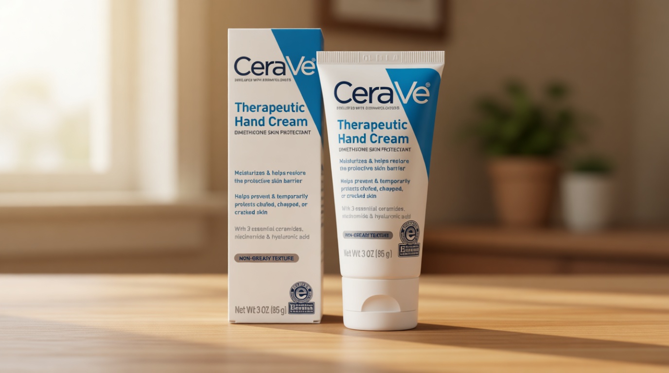 CeraVe Therapeutic Hand Cream for Dry Cracked Hands With Hyaluronic Acid and Niacinamide, Fragrance Free 3 Ounce