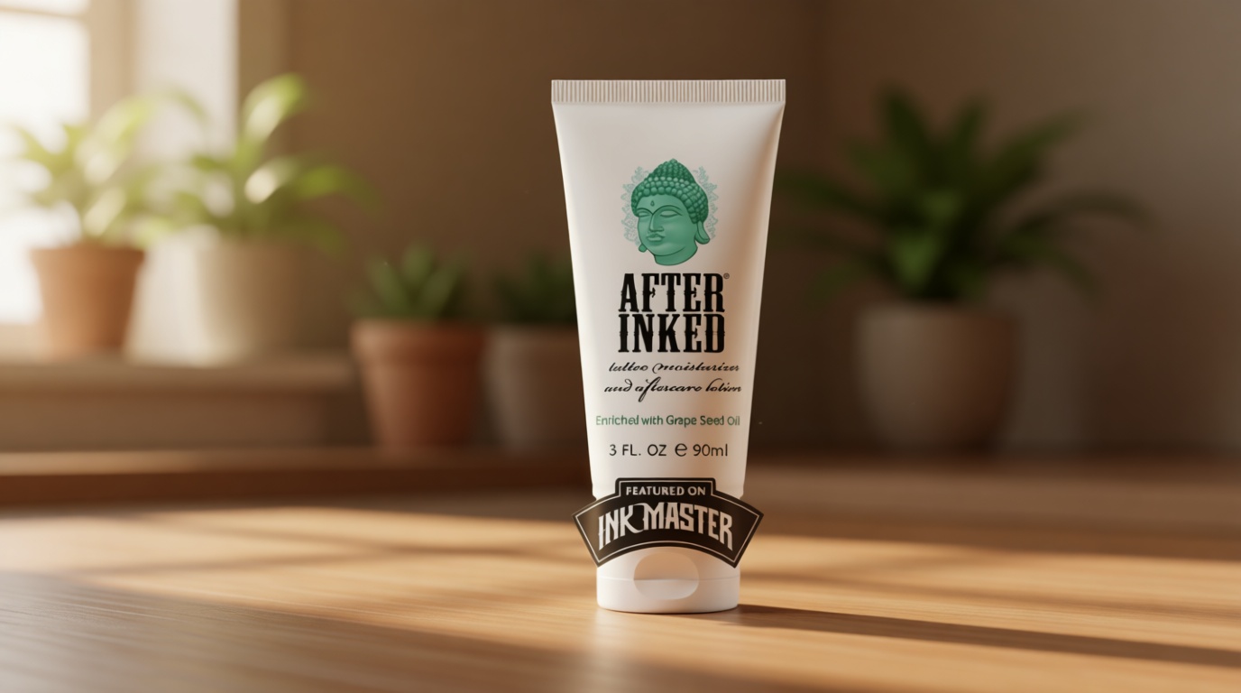 After Inked Tattoo Aftercare Lotion Moisturizing Balm for Inked Skin, Featured on Ink Master, Hydrating Skin Nourishment Cream with Grape Seed Oil, Gentle Daily Tattoo Maintenance, 3oz Tube, 1 Pack