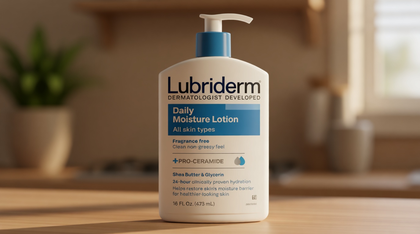 Lubriderm Fragrance Free Daily Moisture Lotion + Pro-Ceramide, Shea Butter & Glycerin, Face, Hand & Body Lotion for Sensitive Skin, Hydrating Lotion for Healthier-Looking Skin, 16 fl. oz
