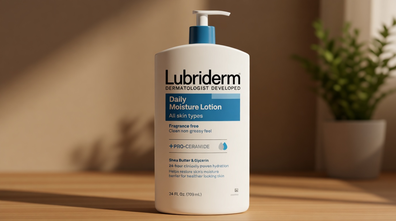 Lubriderm Fragrance Free Daily Moisture Lotion + Pro-Ceramide, Shea Butter & Glycerin, Face, Hand & Body Lotion for Sensitive Skin, Hydrating Lotion for Healthier-Looking Skin, 24 fl. oz