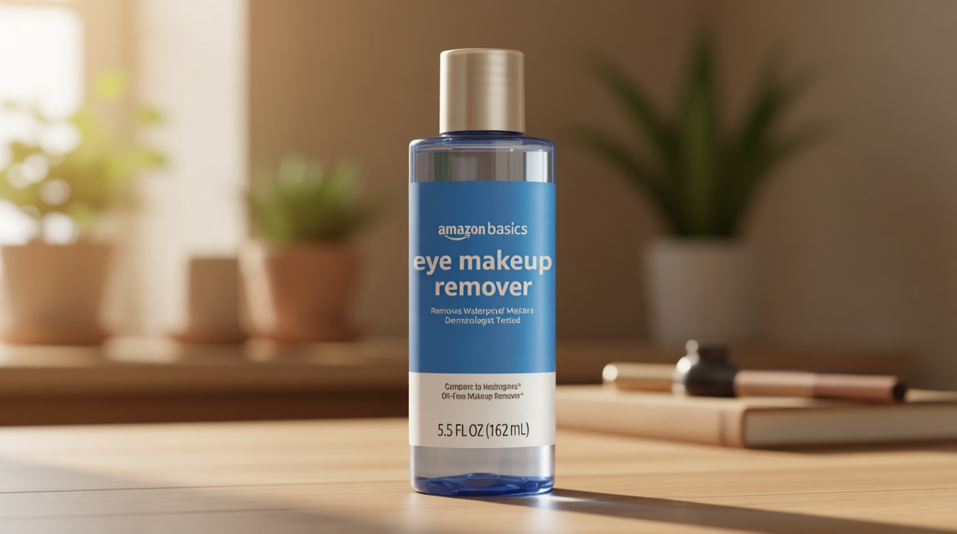 Amazon Basics Eye Makeup Remover, Removes Waterproof Mascara, Dermatologist Tested, Fragrance Free, 5.5 Fl Oz (Pack of 1) [Amazon-developed Certification] Compact by Design