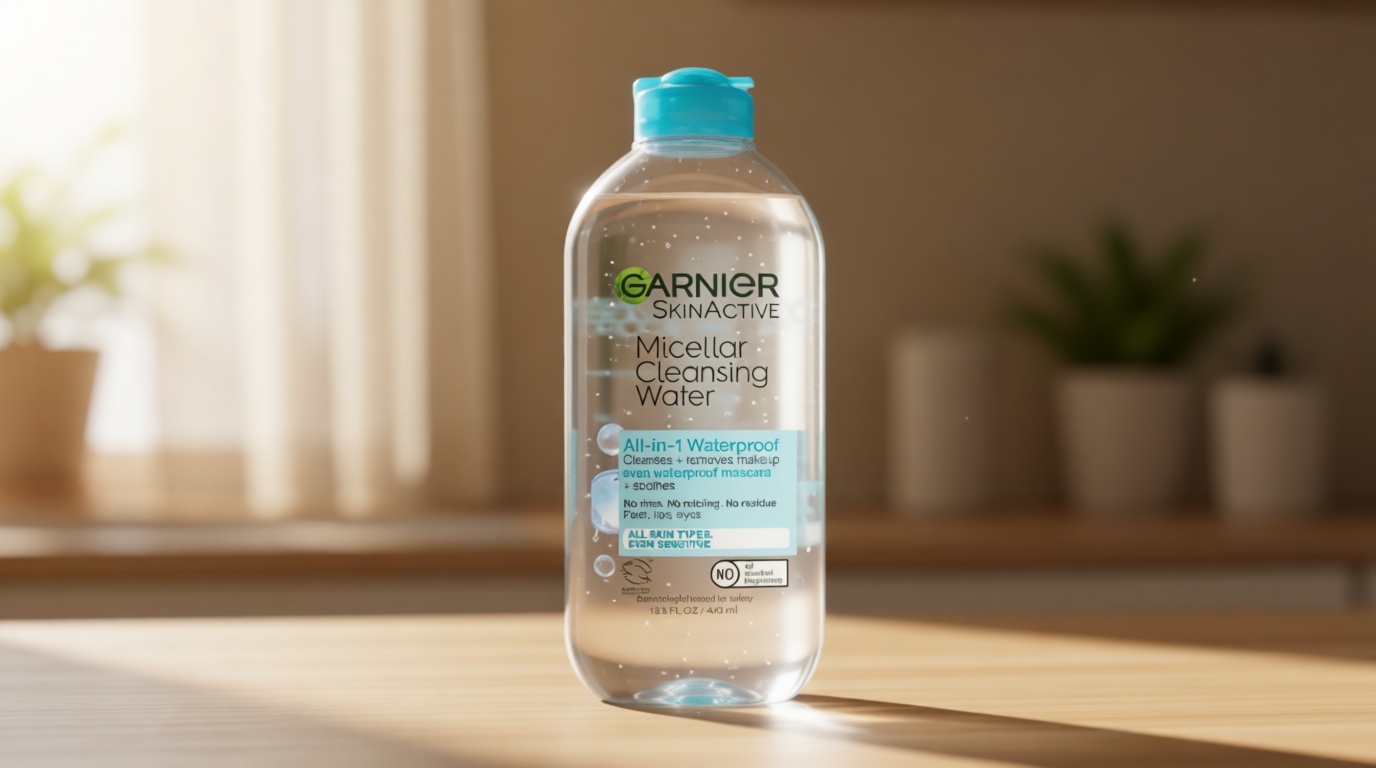 Garnier Micellar Water For Waterproof Makeup, Hydrating Facial Cleanser & Makeup Remover, Suitable for Sensitive Skin, Vegan, Cruelty Free, 13.5 Fl Oz (400mL), 1 Count