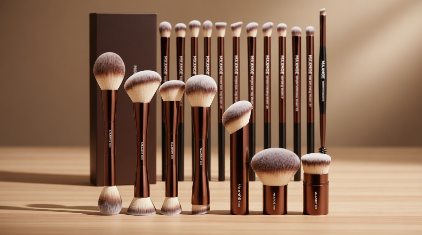 MAANGE 20 Pcs Makeup Brushes with Gift Box, Double-End Multi-functional Makeup Brushes for Blending Liquid Powder Concealer Cream Blush Buffe,CoffeeBrown