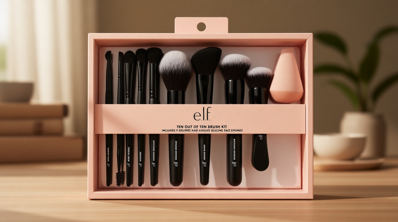 e.l.f. Ten Out Of Ten Brush Set, 10 Piece Brush Kit, Brushes For Face Makeup, Eyes, Brows & More, Made With Synthetic Bristles, Vegan & Cruelty-Free