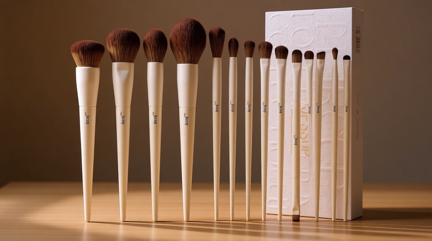 Jessup Makeup Brushes 14Pcs Makeup Brush Set Premium Synthetic Powder Foundation Contour Blush Concealer Eye Shadow Blending Liner Make Up Brush Kit Light Grey T329