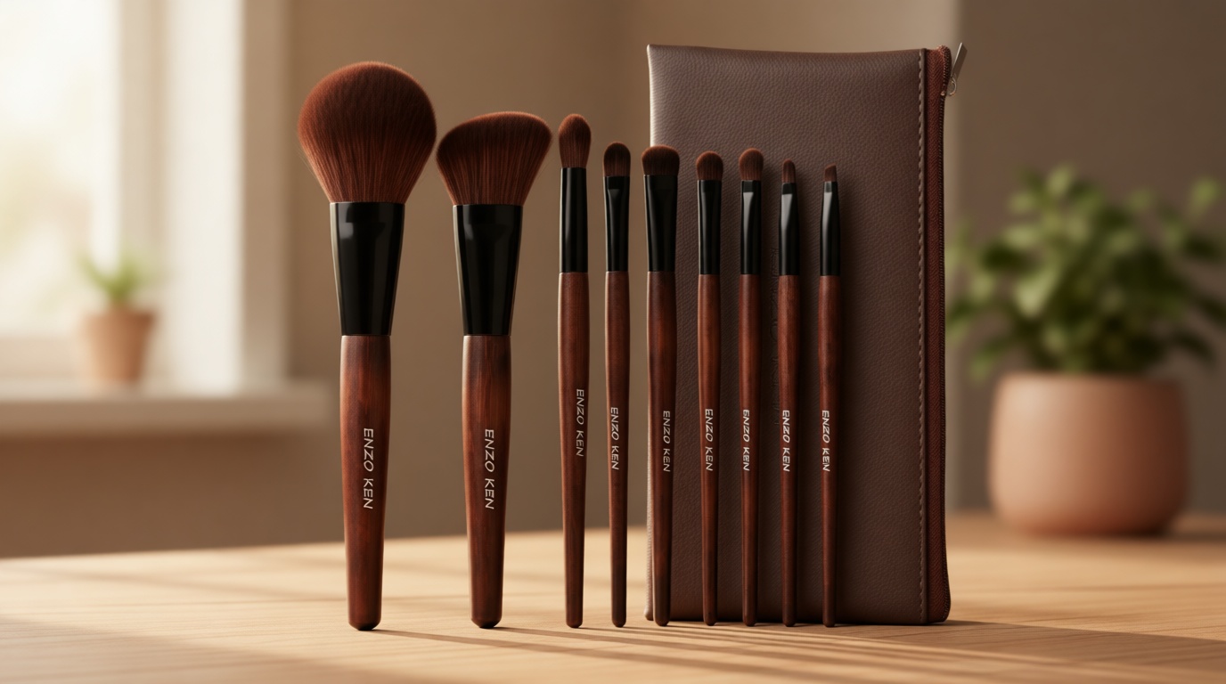 Bamboo Makeup Brushes Set Professional, Sable Makeup Brush Set with Case by Luxury ENZO KEN, Cosmetic Brushes Makeup Set, Make up Brushes Set Professional, Natural Hair Makeup Brush Set Professional.