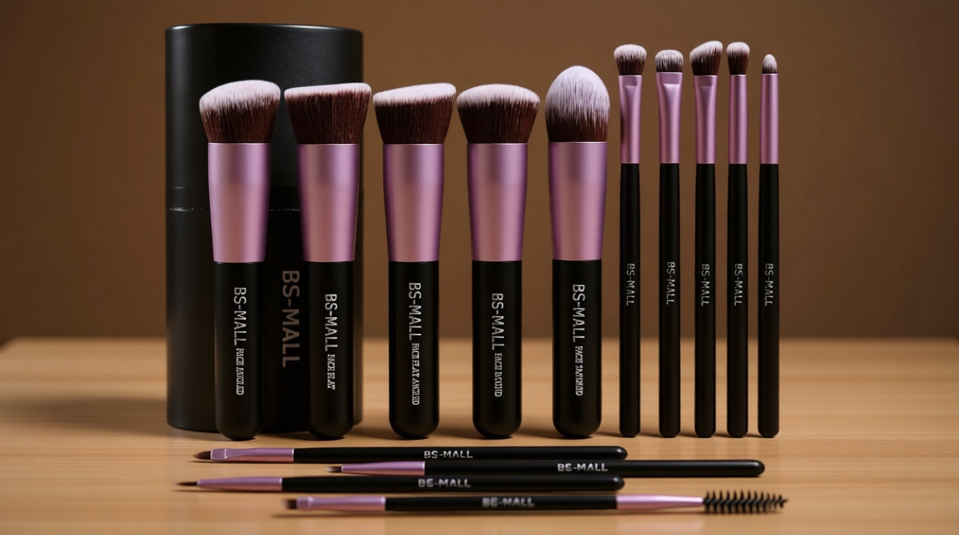 BS-MALL Makeup Brushes Premium Synthetic Foundation Powder Concealers Eye Shadows 14 Pcs Purple for Makeup Beginner or Professional with Travel Case