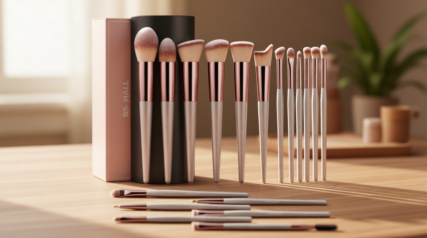 BS-MALL Makeup Brush Set 18 Pcs Professional Foundation Powder Concealers Eyeshadow Blush Synthetic Makeup Brushes with Labeled instruction Black Case Upgraded Version