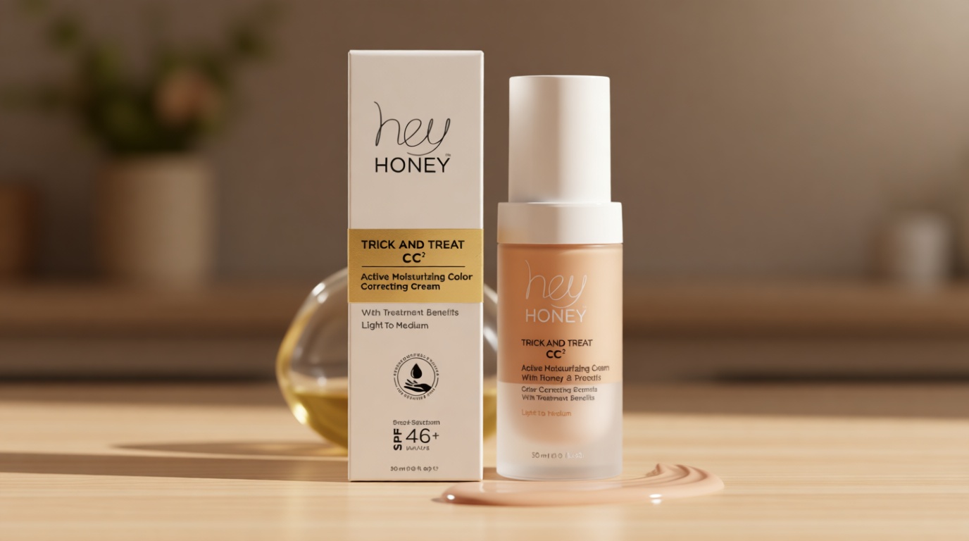Hey Honey Trick and Treat CC Cream SPF 46 | Active Moisturizing Color Correcting Cream with Honey & Propolis | Best Cover For Rosacea, Skin Redness & Mature Skin | Cruelty-Free | 1 oz (Light-Medium)