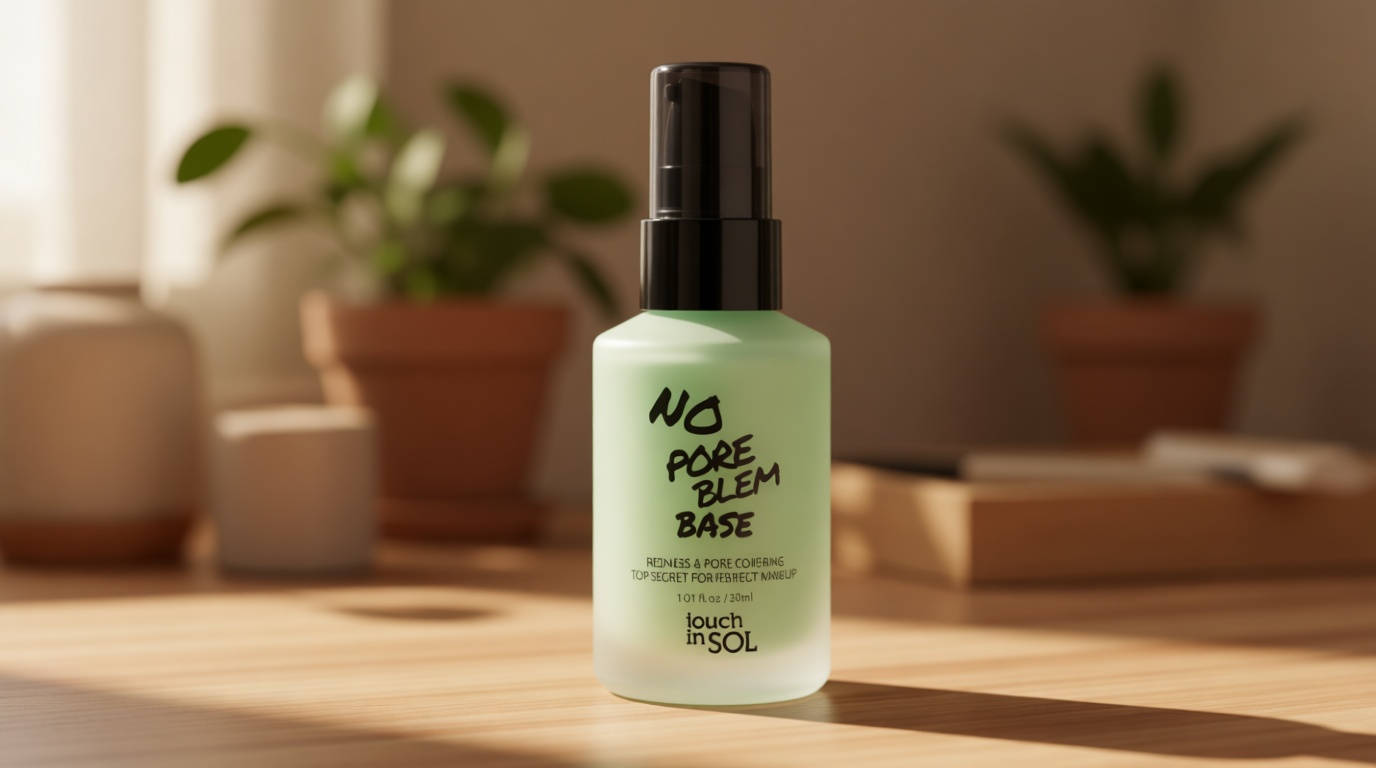 TOUCH IN SOL Redness Correcting Base Primer 1.01 fl.oz. - Pore Minimizing Green Toned Makeup Base - Tone Neutralizing before Foundation - Minimize Rosacea, Redness - No Pore Blem Primer Base