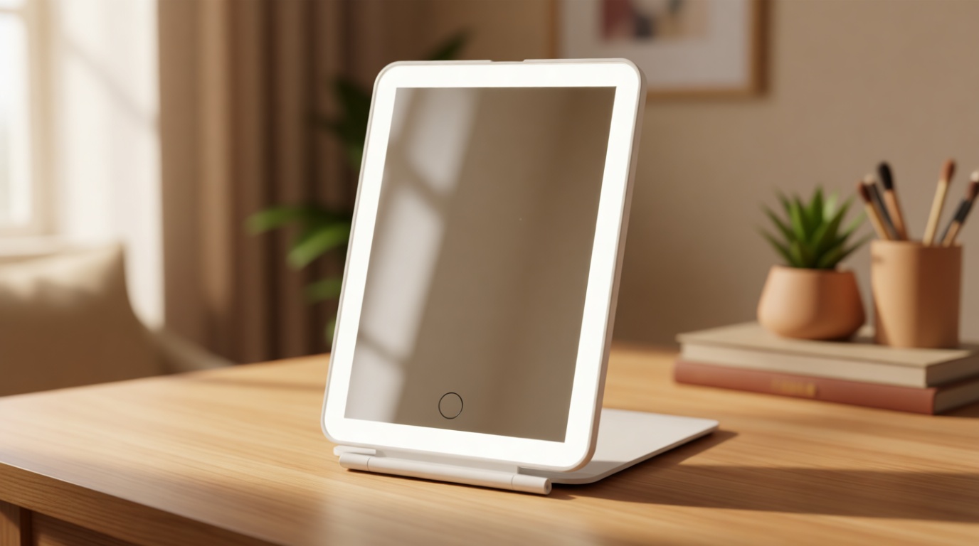 FUNTOUCH Rechargeable Travel Makeup Mirror with 72 Led Lights, Portable Lighted Beauty Mirror, 3 Color Lighting, Dimmable Touch Screen, Tabletop LED Folding Cosmetic Vanity Mirror Global Recycled Standard