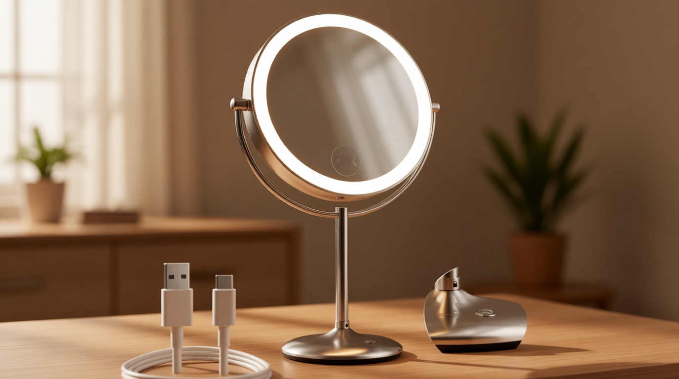 9" Lighted Makeup Mirror, 1X/20X Rechargeable Magnifying Mirror with 3 Color Dimmable Lights for Bedroom Tabletop, Base Charging and Switch, Women Gift