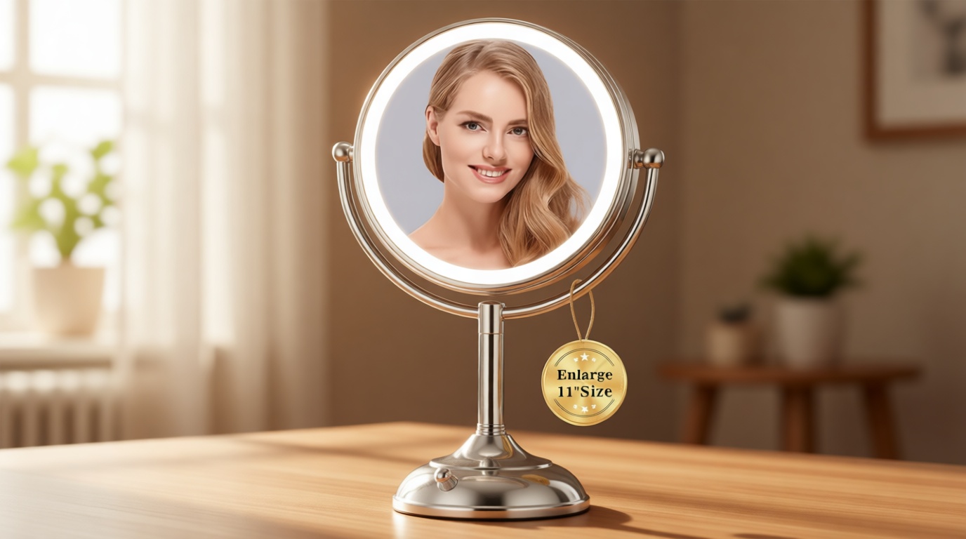 VESAUR 11.8" Extra Large 17" Tall Lighted Makeup Mirror, 1X/5X/10X 3-Sided Magnifying Mirror with 96 LEDs, 3 Color Dimmable Lights, 360° Swivel Dual Power Vanity Mirror, Nickel Finish Luxury Gift Box