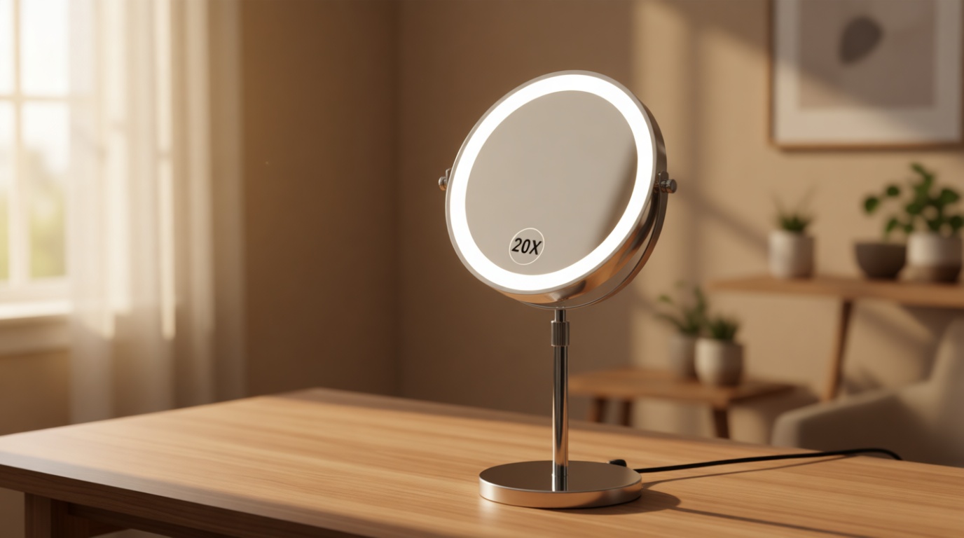 Makeup Mirror with Lights, 1x/20x 360° Rotation Vanity Mirror, Brightness Adjustable Lighted Makeup Mirror with Magnification, 5000 mAh Rechargeable Double Sided Mirror with 3 Colors, Gift for Women