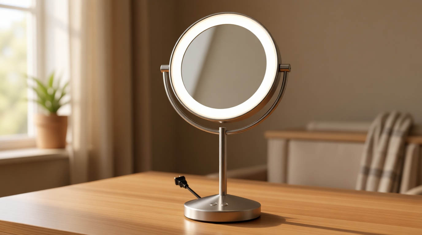 Conair Lighted Makeup Mirror, Double-Sided LED Vanity Mirror with 1X/10X Magnification, 3 Light Settings, 3 Modes, 360° Rotation, Satin Nickel Finish