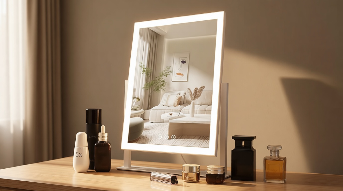 HIEEY Lighted Makeup Mirror, 17.3" x 13" Hollywood Vanity Mirror with Lights, Three Color Lighting Modes, and 5X Magnification Mirror, Smart Touch Control, 360°Rotation (White,Gift Box)